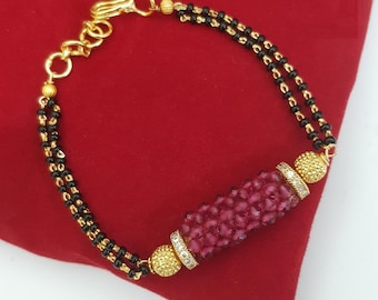 Mangalsutra Bracelet/Black Beads Bracelet/Kundan Ruby Bracelet/Indian Bracelet/Indian Punjabi Jewelry/Indian Black beads Bracelet