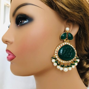 Amrapali Chandbali/ Antique Golden Kundan Chandbalis/ Handcarved Stone Chandbali/ Kundan Chandbalis/ Traditional Jewelry/ Indian Chandbali