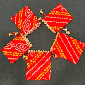 Red Bandhni Potli Bag/ Jaipuri Designer Potli/ Wedding Bags For Women/ Embroidered Clutch Purse/ Potli Bag/ Small Gota Patti Wedding Bag