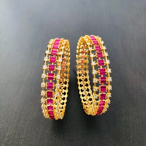 2.8,2.6 size CZ Bangles/Sabyasachi Bangles/Cubic Zirconia Ruby Bangles/Indian Bridal Jadau Bangles/CZ Bangles/Punjabi Wedding Bangles