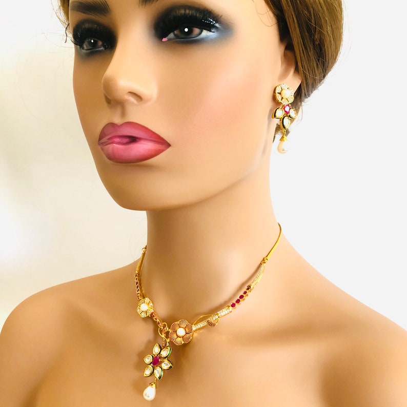 Kundan@AryaFashions Kundan Cubic Zirconia necklace Ruby necklace with American diamonds,Cubic Zirconia Kundan necklace with CZ earrings