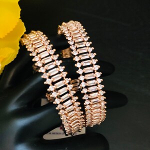 Rose Gold CZ Bangles/ Rose Gold Designer Cubic Zirconia Bangles / Statement CZ Bangles/ Cocktail Bollywood Jewelry