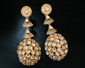 Gold Kundan CZ Bridal Earrings, Indian Wedding Jewelry