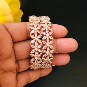 Rose Gold CZ Bangles/ Rose Gold Designer Cubic Zirconia Bangles / Statement CZ Bangles/ Cocktail Bollywood Jewelry
