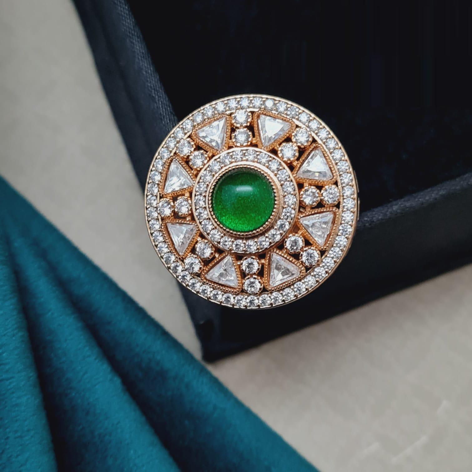 Golden Green CZ Cocktail Ring: Adjustable Bollywood Party Ring - Etsy