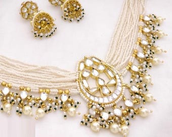 Pearl Kundan Choker: Jadau Indian Bridal Necklace Set