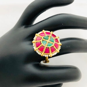 Kundan Bridal Ring/Indian Kundan Ring/Statement Kundan Ring/Kundan Meenakari Ring/Bridal Ruby Emerald Meenakari Kundan Ring/Wedding Jewelry