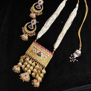 Temple Jewelry/ Rajwadi Jewelry/ Matte Gold Kundan Designer Necklace/ Bridal Kundan Meenakari Jewelry/ Kundan Statement Jewelry