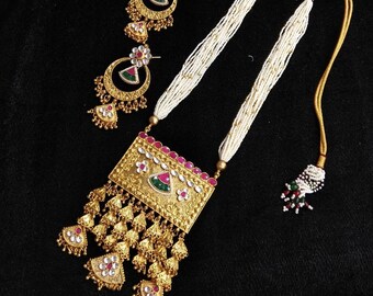 Kundan Meenakari Necklace Set: 22K Gold Finish, Bridal Jewelry