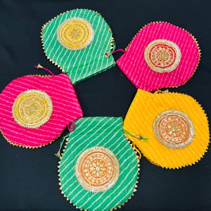 Jaipuri Leheriya Potli Bag/ Designer Embroidered Potli/ Wedding Bags For Women/ Embroidered Clutch Purse/ Potli Bag/ Gota work Wedding Bag