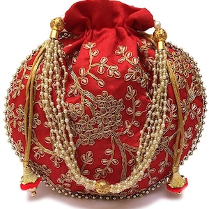 Jaipuri Satin Potli Bag/ Designer Embroidered Potli/ Wedding Bags For Women/ Embroidered Clutch Purse/ Potli Bag/ Velvet Wedding Favor Bags