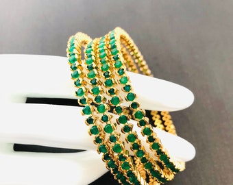 Emerald Green Bangle Set, Gold Tone Indian Wedding Bangles