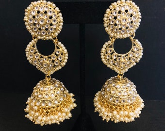 Golden Kundan Jhumka Earrings: Indian Wedding Jewelry