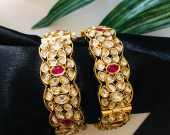 Jadau Kundan Bangles: Golden Bridal Kada, Indian Pakistani Jewelry