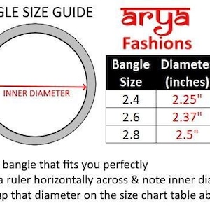 Puede incluir: Una tabla de tallas de pulseras con un diagrama que muestra c&oacute;mo medir el di&aacute;metro interior de una pulsera. La tabla muestra las tallas de pulseras en pulgadas, que van de 2,4 a 2,8 pulgadas.