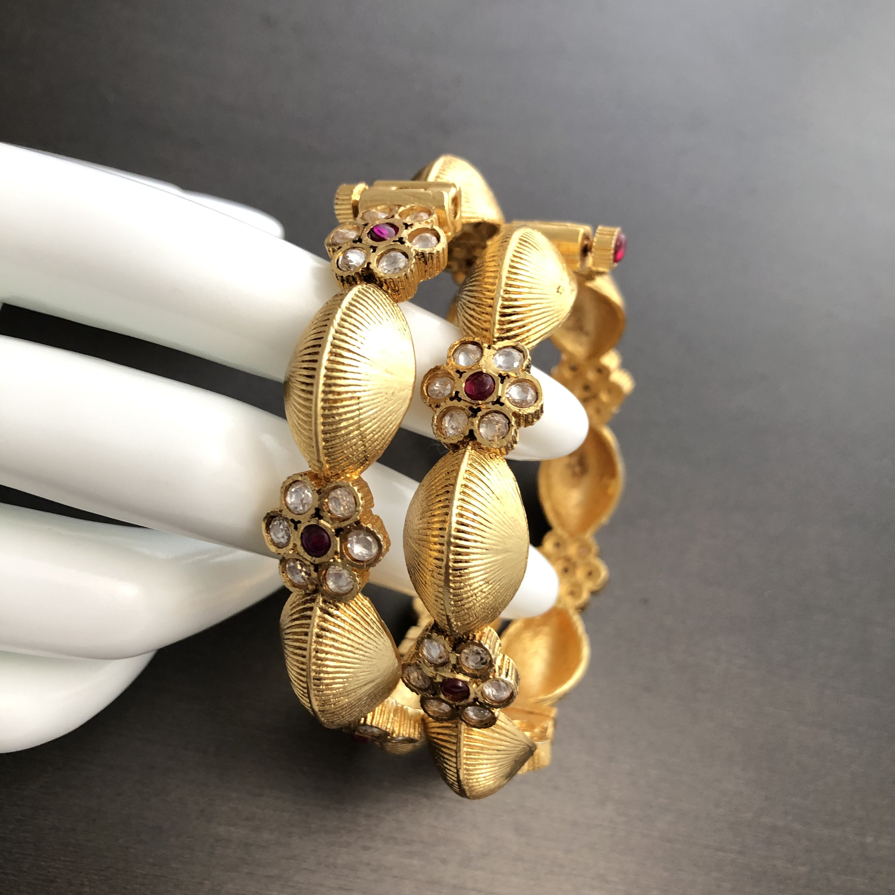 Orange - Fabart Kundan Work Handmade Bangle (Size - 2-10) 43 main image 1