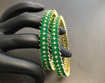Emerald CZ Bangles - Gold Tone Indian Bridal Jewelry