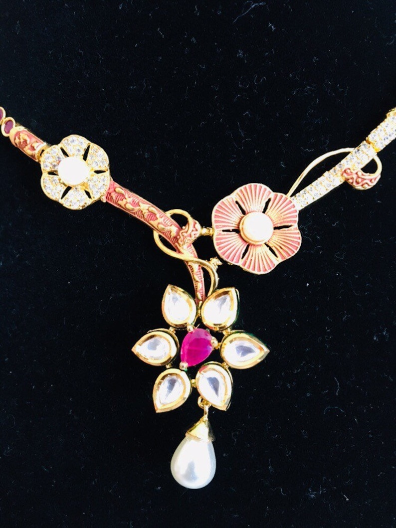 Kundan@AryaFashions Kundan Cubic Zirconia necklace Ruby necklace with American diamonds,Cubic Zirconia Kundan necklace with CZ earrings