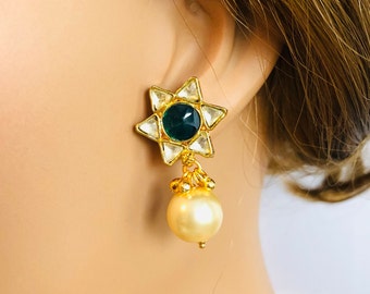 Kundan Gold Earrings: Indian Wedding Jewelry, 22k Gold Finish