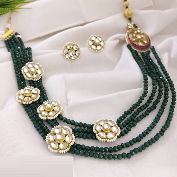 Green - Thread Beads Handmade Necklace Set 11