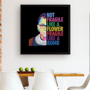 Not Fragile Like a Flower Wall Art – RBG Feminist Canvas – Ruth Bader Ginsburg Pop Art Quote – Bold Feminist Gift Decor