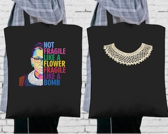 RBG Feminist Canvas Tote Bag | Ruth Bader Ginsburg Quote, Dissent Collar