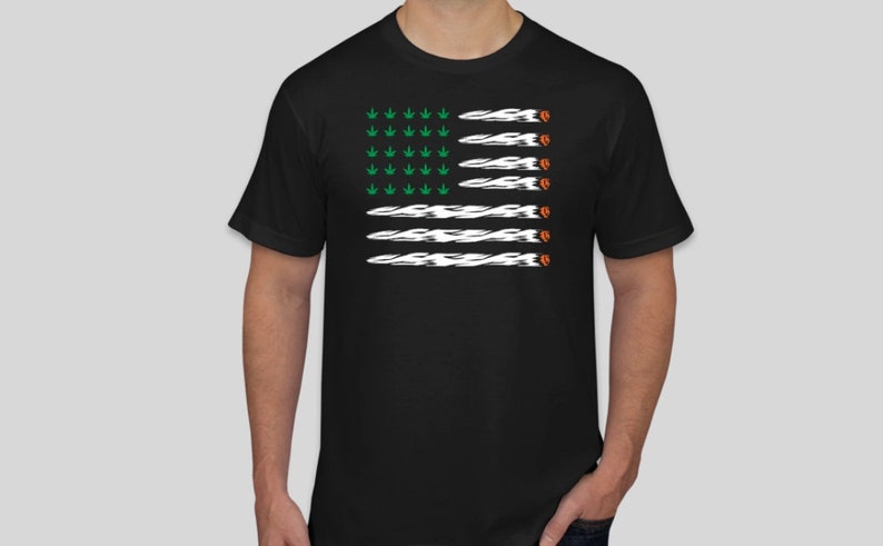 Cannabis Weed Pot Medical Marijuana 420 Red Ashes Flag Graphic T-Shirt USA Printed Cotton Unisex
