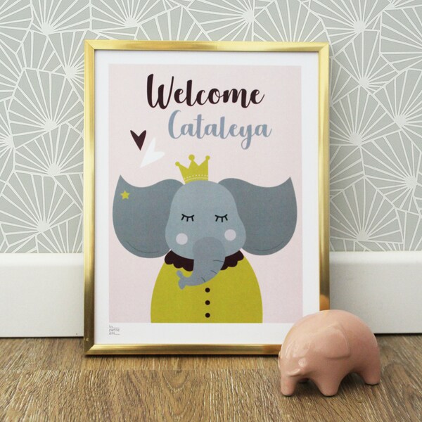 Affiche Bébé personnalisée -  Eléphant Fille