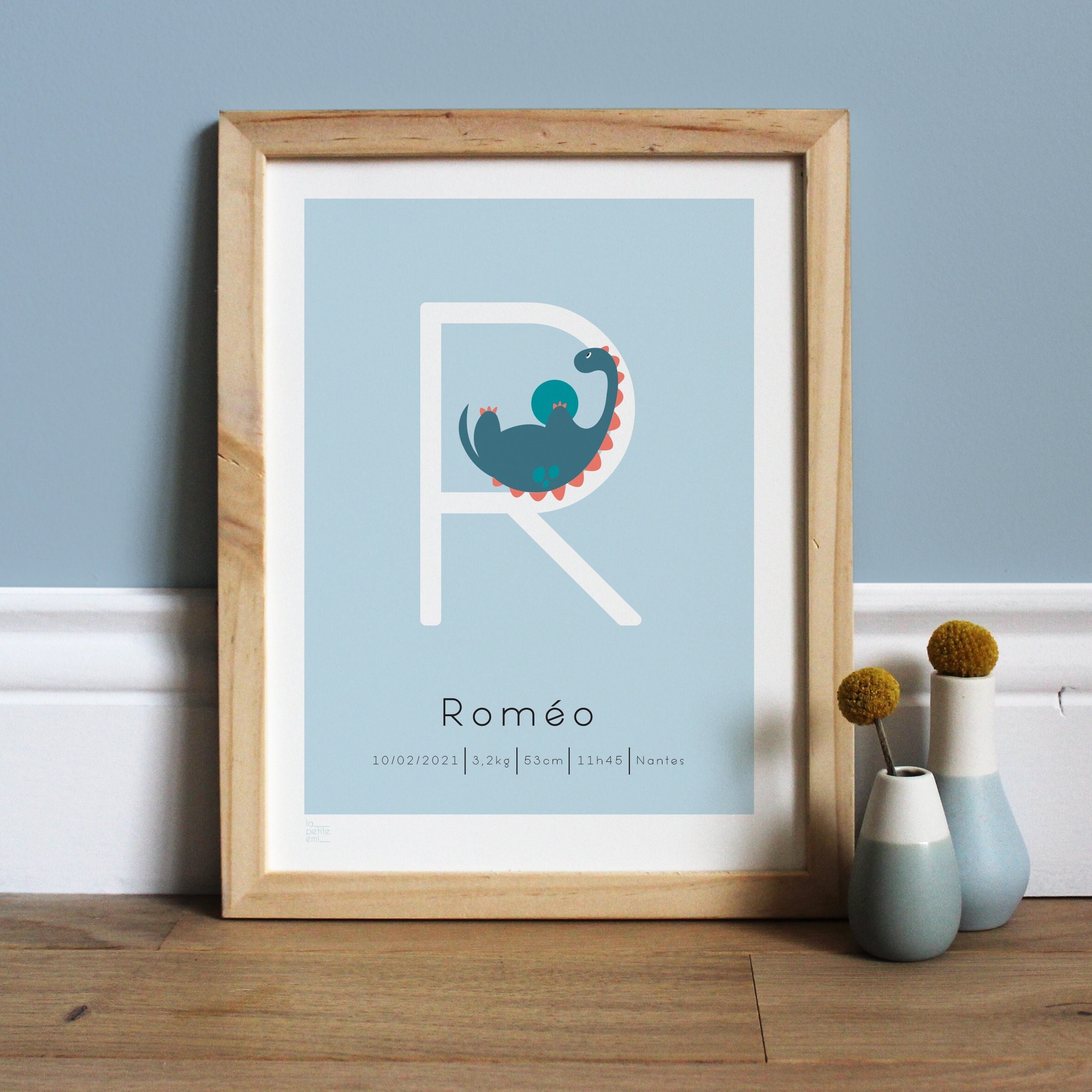 Affiche Bébé Lettre Alphabet - Dino