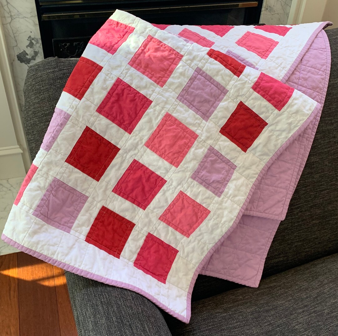 Handmade Pink and lavender Baby Quilt, cotton quilt, Baby Quilt, 27x42