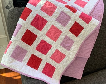 Handmade Pink and lavender Baby Quilt, cotton quilt, Baby Quilt, 27x42 inch Baby Quilt, Handmade Quilt, Pink snuggly Quilt