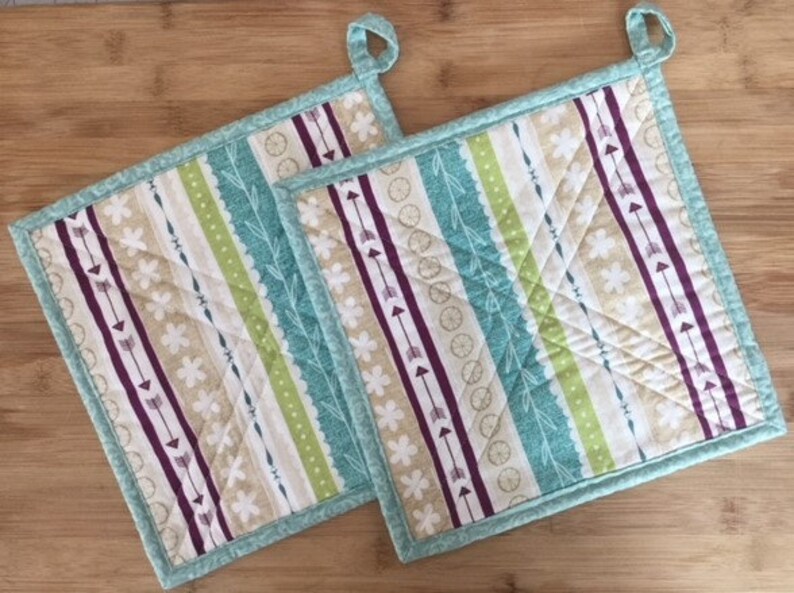 Quilted Pot Holders Handmade Pot Holders Freshly Picked Pot Etsy