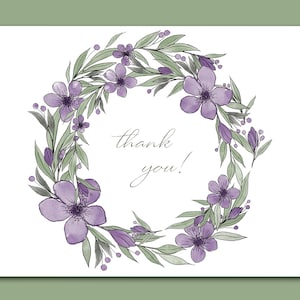 Digital Floral Wreath Thank You Notecards and Postcards-Printable Stationery-Instant Download