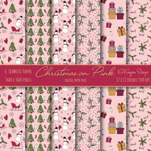 Christmas Seamless Digital Christmas paper Pack, Christmas Designs on Beige Paper