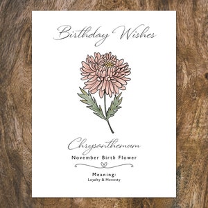 Carte imprimable de fleur de naissance de novembre, carte d’anniversaire du mois de naissance, téléchargement instantané