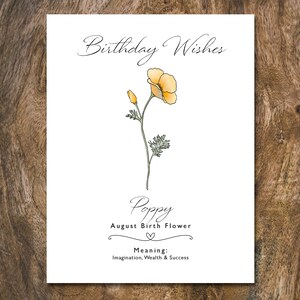 August Birth Flower Printable card, Birth Month Birthday card, Instant Download