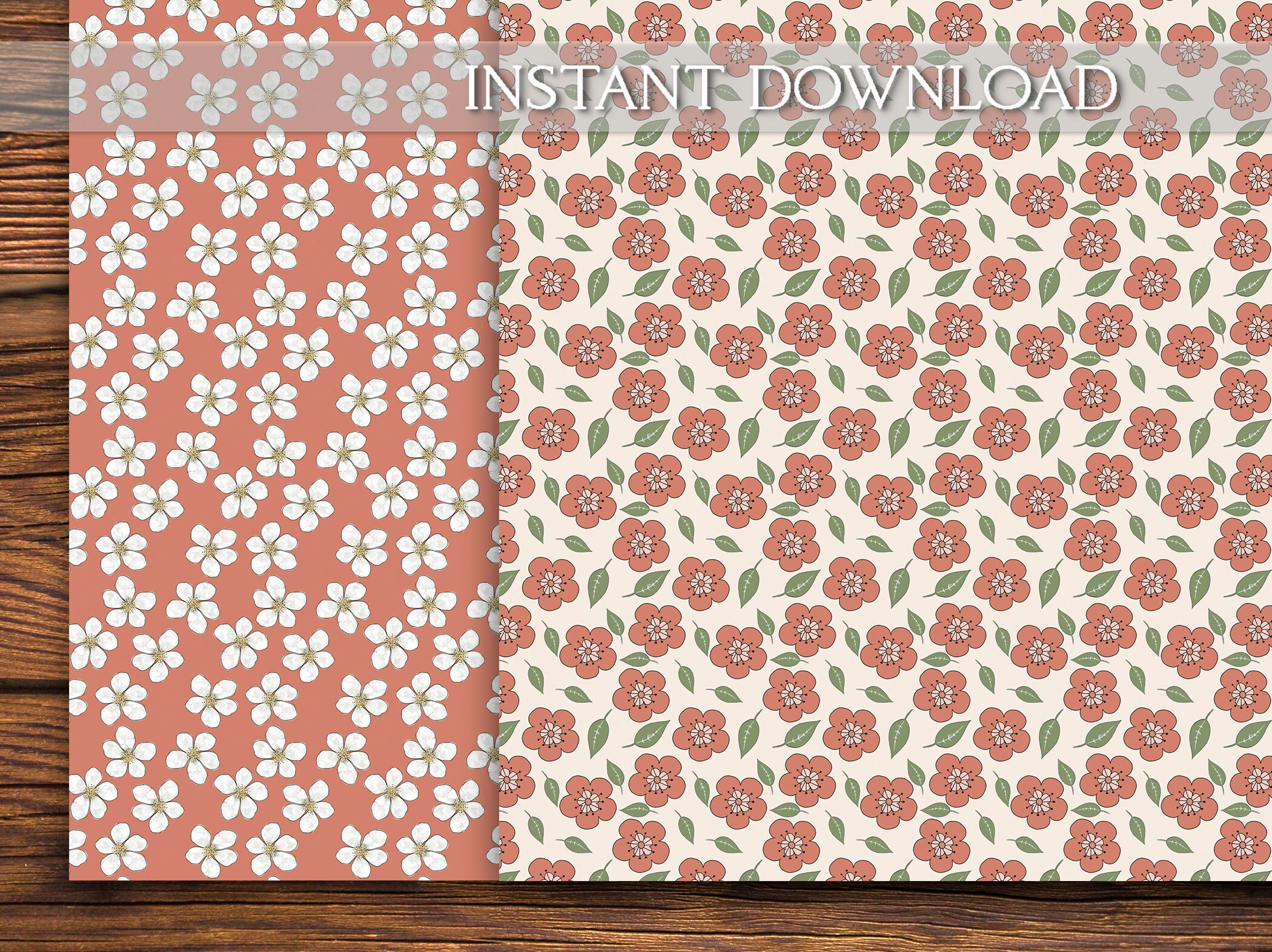 Orange Floral Hand Drawn Seamless Digital Paper Pack - Etsy
