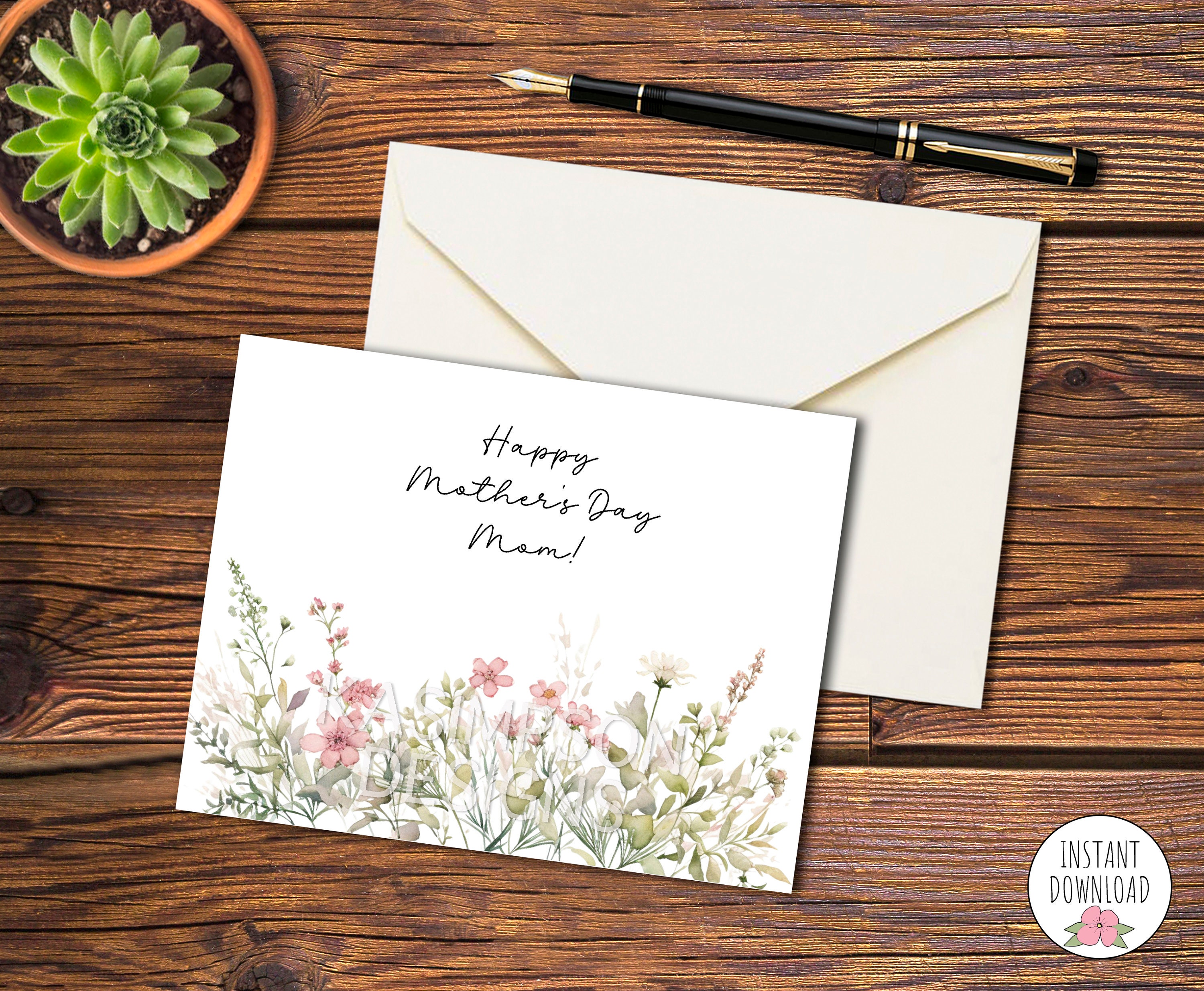 Mothers Day Printable Card Watercolor Wildflowers-instant Download for ...