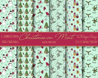 Mint Christmas Seamless Digital Christmas paper Pack