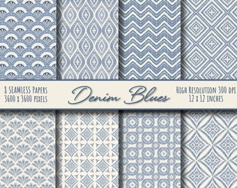 Denim Blues hand drawn Seamless Digital paper Pack