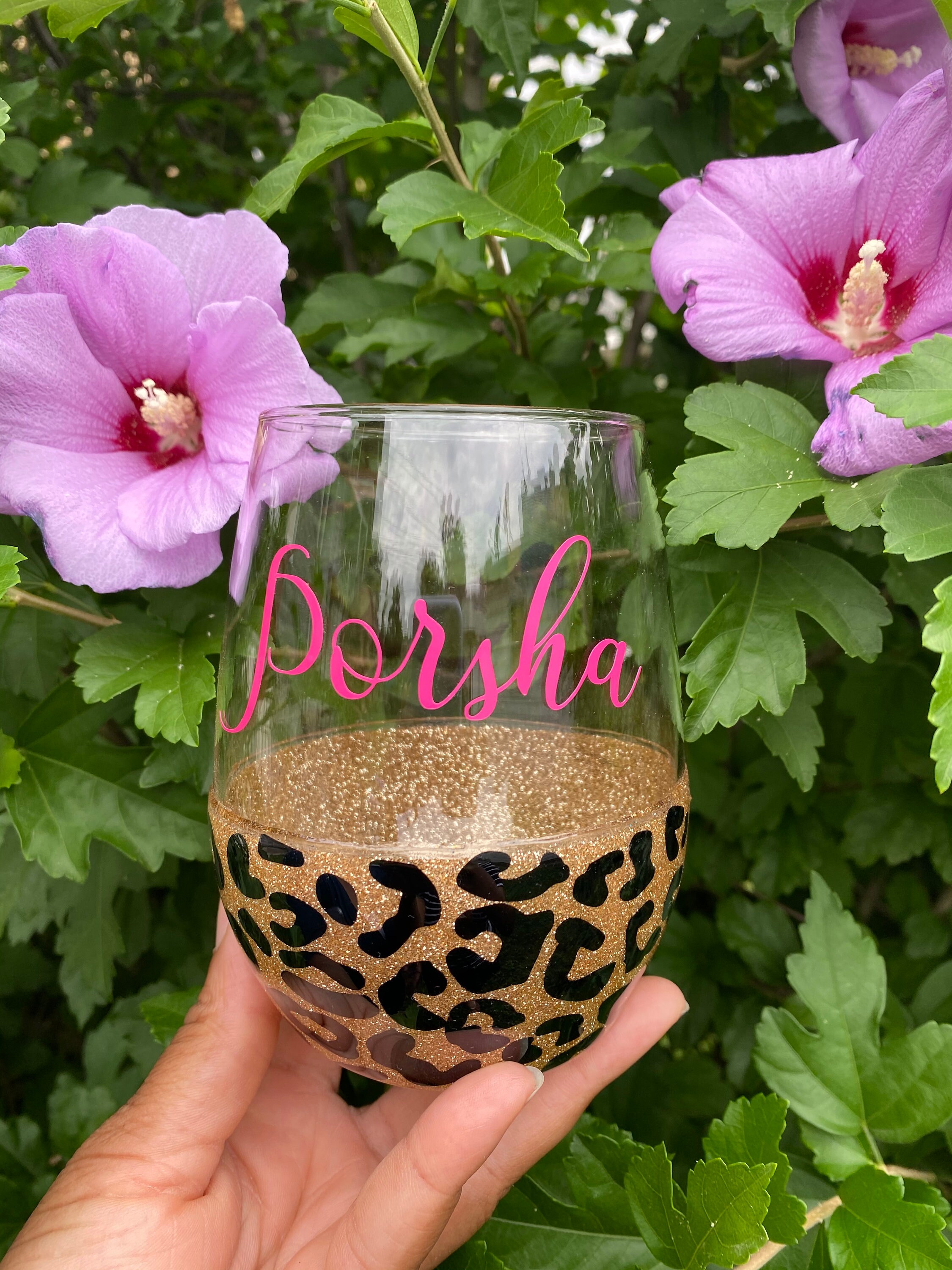 Leopard Print Wine Glass Stemless Wine Glass Custom Glitter Etsy