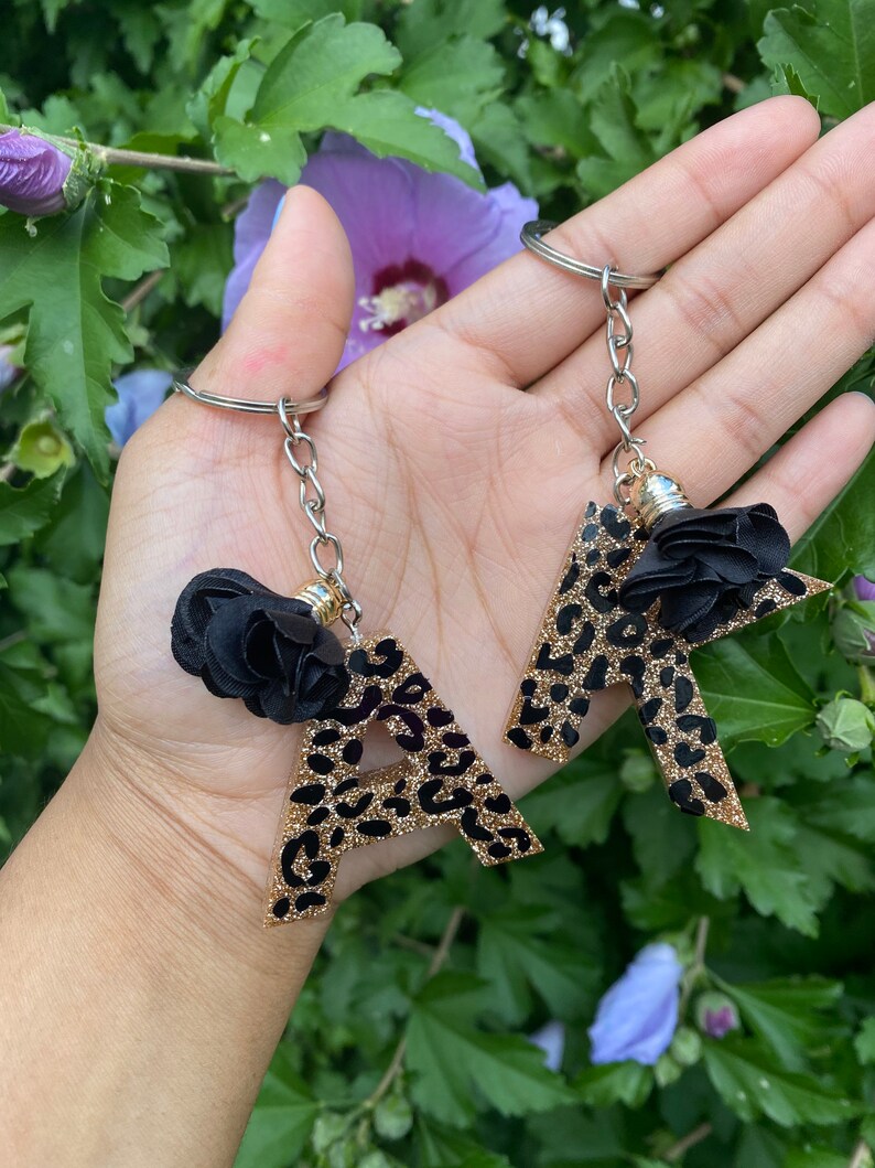 Leopard Print Glitter Keychain Resin Keychain Gifts for Her Etsy