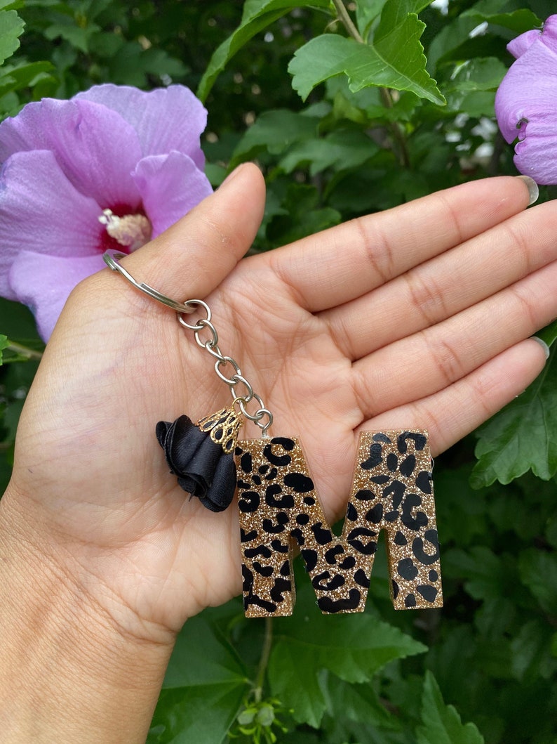 Leopard Print Glitter Keychain Resin Keychain Gifts for Her Etsy