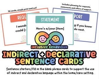 Indirect + Declarative Language Printable Sentence Cards; Therapy Tool, Support, Resource for Pathological Demand Avoidance, ADHD, Autism.