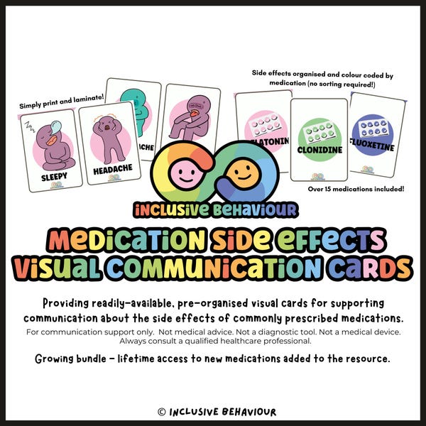 Cartões de Comunicação Visual sobre Efeitos Colaterais de Medicamentos, Apoio a Pessoas com Deficiência (Download Digital)