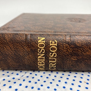 Robinson Crusoe - Daniel Defoe Classic - jaren 1930 - Odhams Press - Vintage Bruin Faux Leather Hardback Boek Kinderavontuurverhaal