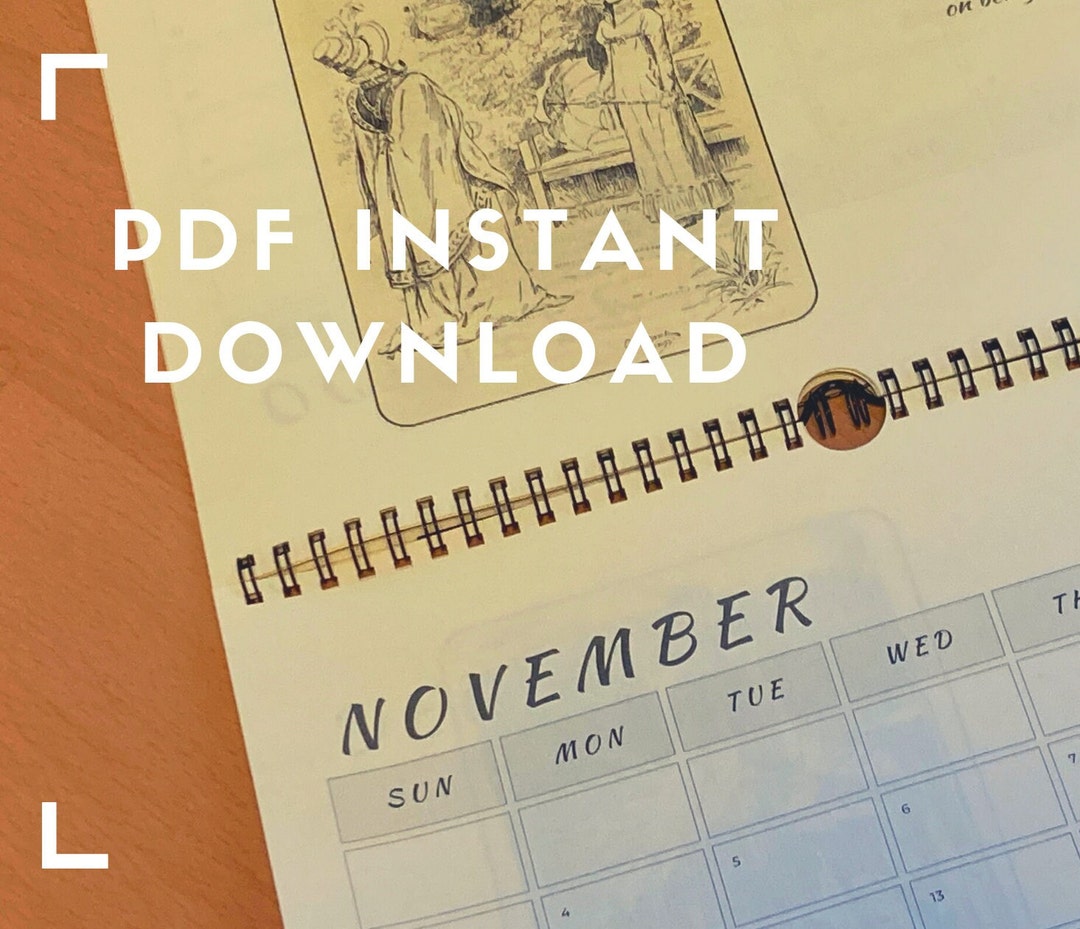 PDF Download 2024 Wall Calendar Jane Austen Pride & Prejudice Handmade