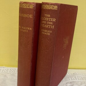 Ivanhoe - Sir Walter Scott & The Cloister and the Hearth - Reade - 1933 Edition - Red Decor - Daily Express Vintage Hardback Classic Books