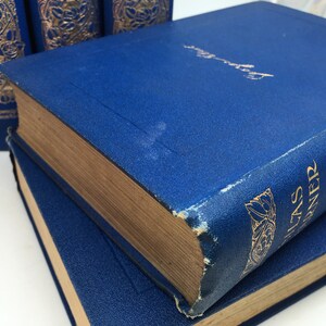 May include: A stack of blue hardcover books with gold lettering and decorative designs. The top book has the title "The Last Summer" on the spine.