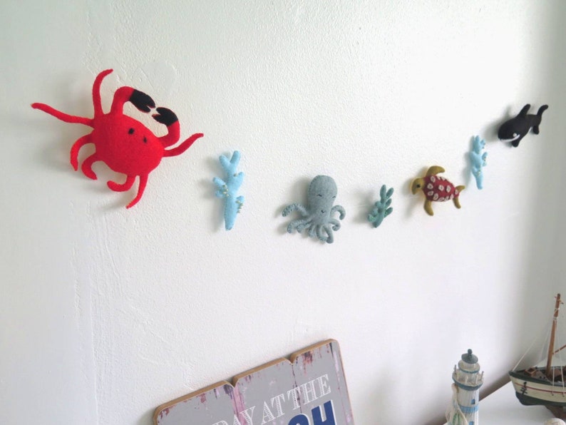 Felt Sea Creature Garland Sea Creature Octopus Felt Sea Turtle Sea Life Nursery Nursery Decor Felt Whale Felt Crab Nursery